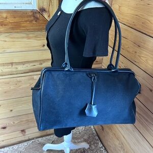 Vintage Structured Black Top‎ Handle Satchel Purse Minimal Classic Doctor
